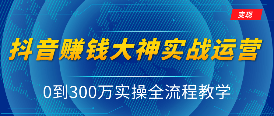 抖音赚钱大神实战运营教程，0到300万实操全流程教学，抖音独家变现模式-网络创业副业兼职学习网