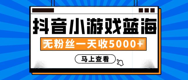赚钱计划：抖音小游戏蓝海项目，无粉丝一天收入5000+-网络创业副业兼职学习网