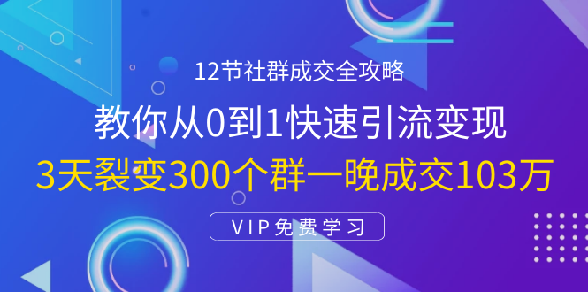 12节社群成交全攻略：从0到1快速引流变现，3天裂变300个群一晚成交103万-网络创业副业兼职学习网