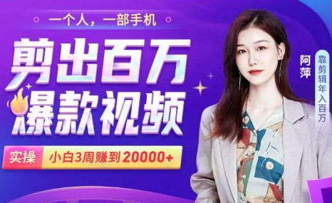 小白易上手的手机剪辑赚钱课，抓住短视频风口月赚2万+-网络创业副业兼职学习网