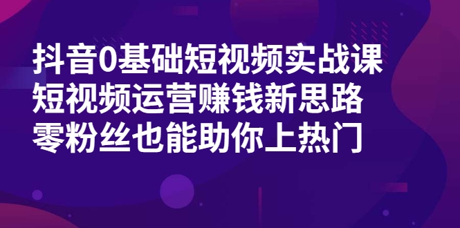 抖音0基础短视频实战课，短视频运营赚钱新思路，零粉丝也能助你上热门-网络创业副业兼职学习网