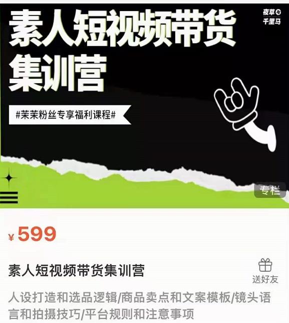 夜草与千里马素人短视频带货集训营,薛辉团队价值599-网络创业副业兼职学习网