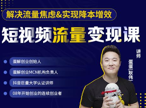 蛋解创业·短视频流量变现课,帮助你通过短视频增加线下收益,打造网红门店-网络创业副业兼职学习网