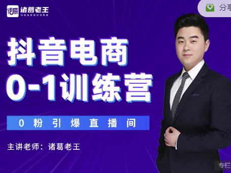 诸葛老王抖音电商0-1训练营,从0开始轻松破冷启动,引爆直播间-网络创业副业兼职学习网