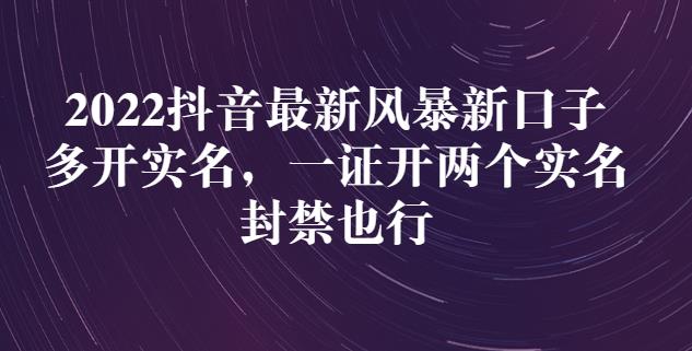 2022抖音最新风暴新口子:多开实名,一整开两个实名,封禁也行-网络创业副业兼职学习网