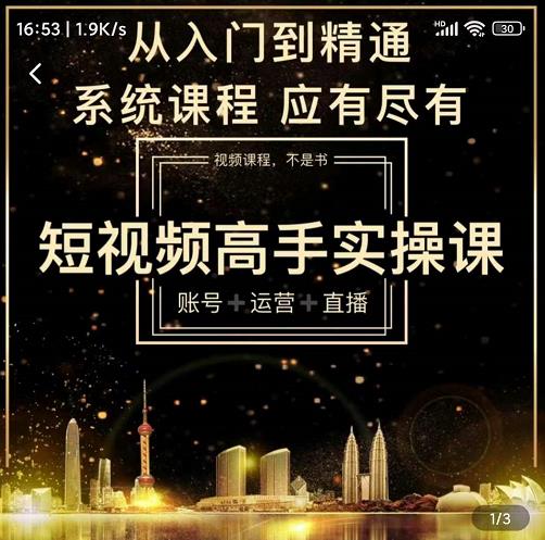 短视频高手实操课:账号+运营+直播,从入门到精通,系统课程,应有尽有-网络创业副业兼职学习网