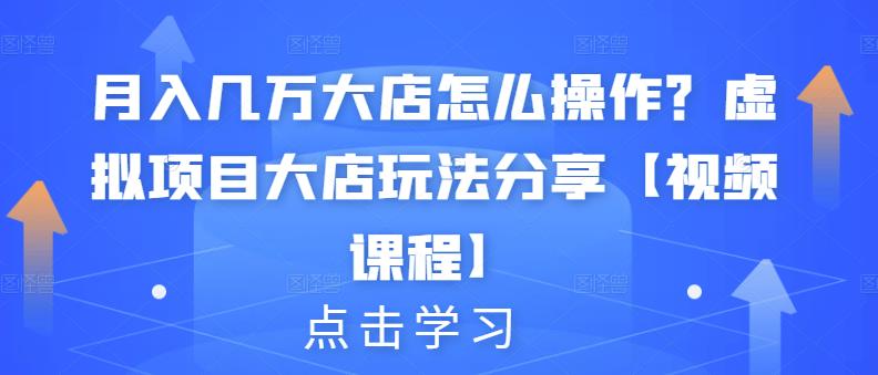 月入几万大店怎么操作？虚拟项目大店玩法分享【视频课程】-网络创业副业兼职学习网