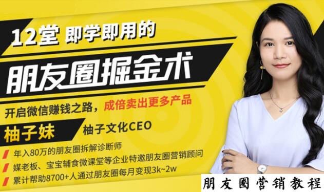 【营销必学】12堂学之即用的朋友圈掘金术：开启你的副业赚钱之路-网络创业副业兼职学习网