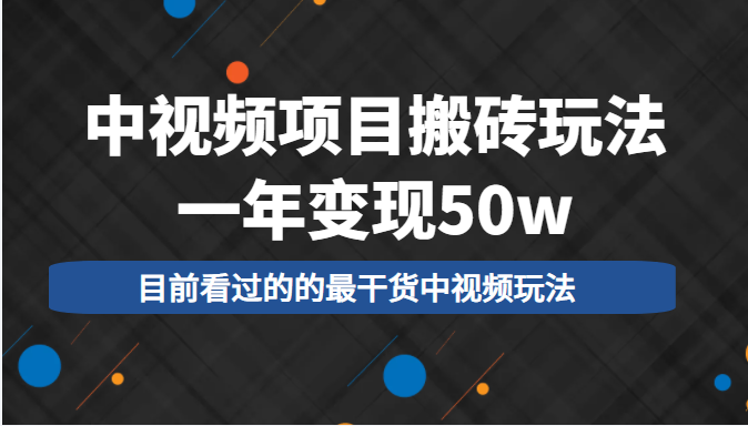 中视频项目搬砖玩法，一年变现50w，目前看过的的最干货中视频玩法-网络创业副业兼职学习网