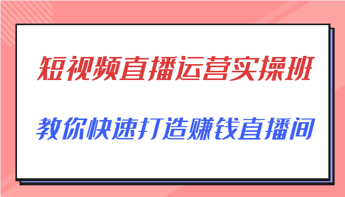 短视频直播运营实操班，直播带货精细化运营实操，教你快速打造赚钱直播间-网络创业副业兼职学习网