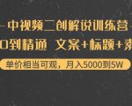 中视频二创解说训练营:从0到精通 文案+标题+素材、月入5000到5W-网络创业副业兼职学习网