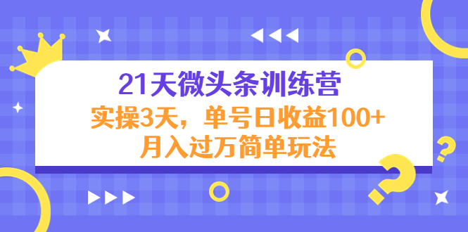 21天微头条训练营,实操3天,单号日收益100+月入过万简单玩法-网络创业副业兼职学习网