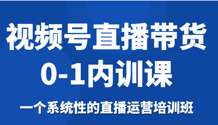 视频号直播带货0-1内训课，一个系统性的直播运营培训班-网络创业副业兼职学习网