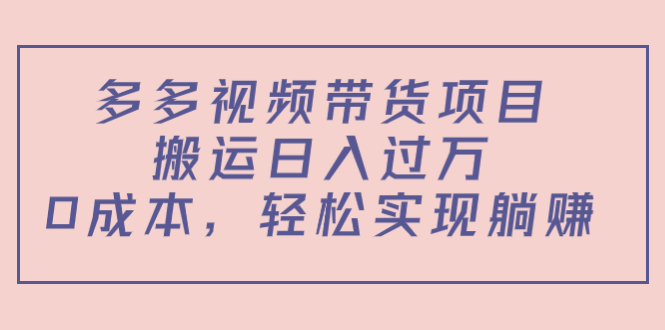 多多视频带货项目,搬运日入过万,0成本,轻松实现躺赚(教程+软件)-网络创业副业兼职学习网