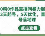 0粉0作品直播间暴力起号，3天起号，5天优化，直播起号落地课-网络创业副业兼职学习网
