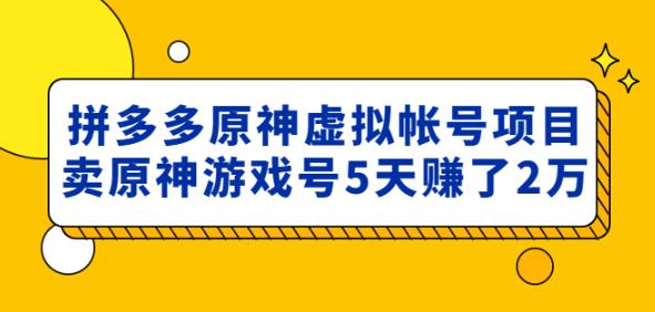 外面卖2980的拼多多原神虚拟帐号项目:卖原神游戏号5天赚了2万-网络创业副业兼职学习网