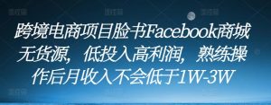 跨境电商项目脸书Facebook商城无货源，低投入高利润，熟练操作后月收入不会低于1W-3W-网络创业副业兼职学习网