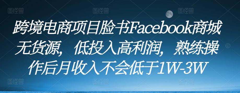 跨境电商项目脸书Facebook商城无货源，低投入高利润，熟练操作后月收入不会低于1W-3W-网络创业副业兼职学习网