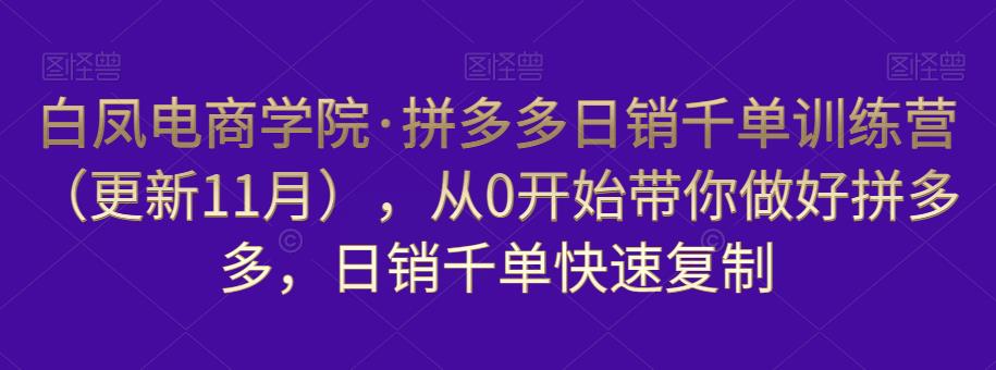 白凤电商学院·拼多多日销千单训练营，从0开始带你做好拼多多，日销千单快速复制（更新知2023年3月）-网络创业副业兼职学习网