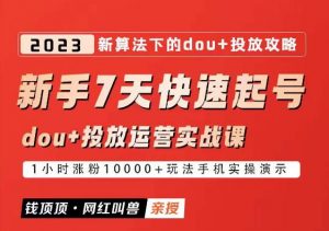 网红叫兽-新手7天快速起号：dou+起号运营实战课程，2023新算法下的抖加投放策略-网络创业副业兼职学习网