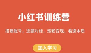 小红书训练营，搭建账号，选题对标，涨粉变现，看透本质-网络创业副业兼职学习网