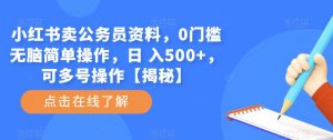 小红书卖公务员资料,0门槛无脑简单操作,日 入500+,可多号操作【揭秘】-网络创业副业兼职学习网