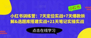 小红书训练营：7天定位实战+7天爆款拆解&选题库搭建实战+21天笔记实操实战-网络创业副业兼职学习网
