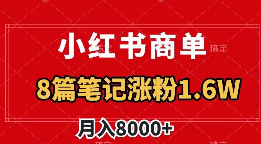 小红书商单最新玩法，8篇笔记涨粉1.6w，作品制作简单，月入8000+【揭秘】-网络创业副业兼职学习网