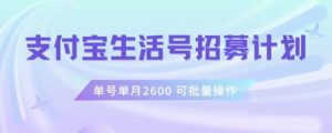 支付宝生活号作者招募计划,单号单月2600,可批量去做,工作室一人一个月轻松1w+【揭秘】-网络创业副业兼职学习网