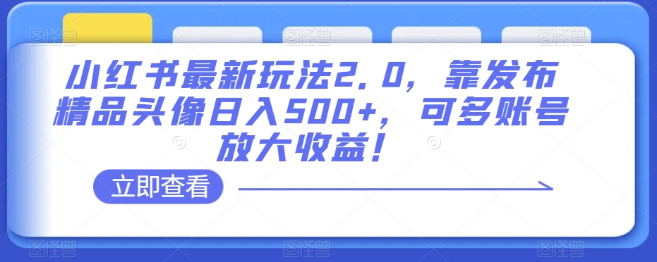 小红书最新玩法2.0，靠发布精品头像日入500+，可多账号放大收益！【揭秘】-网络创业副业兼职学习网