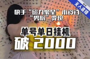 【日入破2000】快手无人直播不进人？“磁力聚星”没收益？不会卡屏、卡同城流量？最新课程会通通解决！-网络创业副业兼职学习网