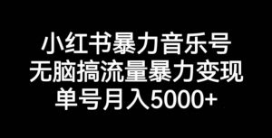 小红书暴力音乐号，无脑搞流量暴力变现，单号月入5000+-网络创业副业兼职学习网
