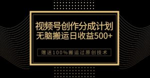 最新视频号创作分成计划，无脑搬运一天收益500+，100%搬运过原创技巧【揭秘】-网络创业副业兼职学习网