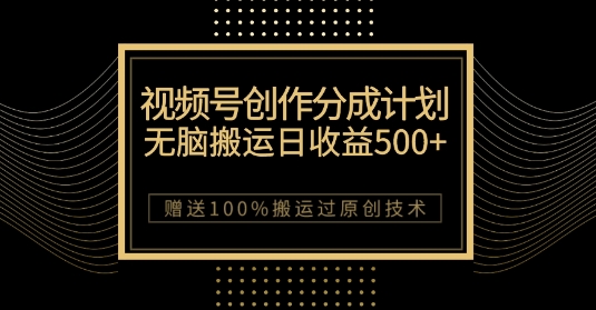 最新视频号创作分成计划，无脑搬运一天收益500+，100%搬运过原创技巧【揭秘】-网络创业副业兼职学习网