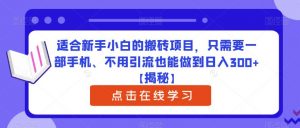 适合新手小白的搬砖项目，只需要一部手机、不用引流也能做到日入300+【揭秘】-网络创业副业兼职学习网