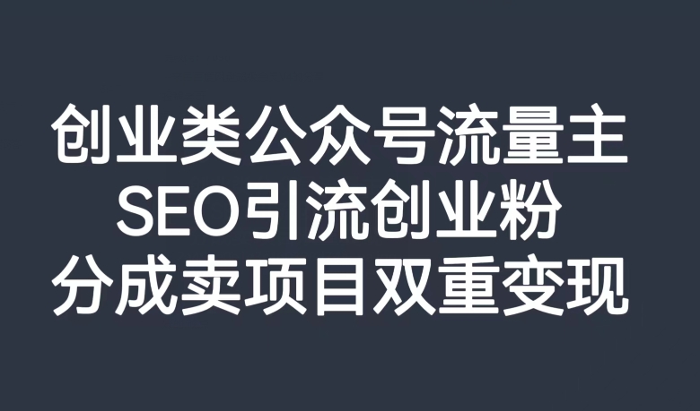 创业类公众号流量主，SEO引流创业粉，分成卖项目双重变现【揭秘】-网络创业副业兼职学习网