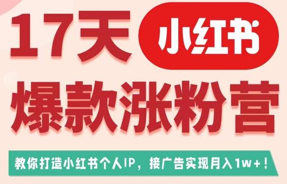 17天小红书爆款涨粉营（广告变现方向），教你打造小红书博主IP、接广告变现的-网络创业副业兼职学习网