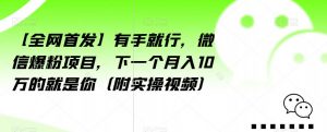 【全网首发】有手就行,微信爆粉项目,下一个月入10万的就是你(附实操视频)【揭秘】-网络创业副业兼职学习网