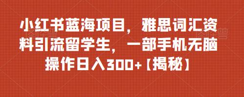 小红书蓝海项目，雅思词汇资料引流留学生，一部手机无脑操作日入300+【揭秘】-网络创业副业兼职学习网