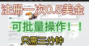 国外项目注册一次0.5美金，只需三分钟无脑操作，可批量同时放大操作，小白工作室福利【揭秘】-网络创业副业兼职学习网