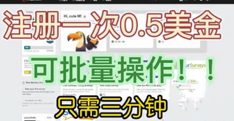 国外项目注册一次0.5美金，只需三分钟无脑操作，可批量同时放大操作，小白工作室福利【揭秘】-网络创业副业兼职学习网
