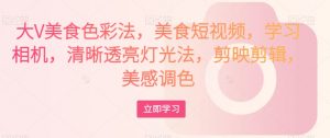 大V美食色彩法，美食短视频，学习相机，清晰透亮灯光法，剪映剪辑，美感调色-网络创业副业兼职学习网