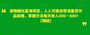 宠物细化蓝海项目，人人可做自带流量发作品就爆，掌握方法每天收入300－800+【揭秘】-网络创业副业兼职学习网