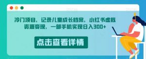 冷门项目，记录儿童成长档案，小红书虚拟资源变现，一部手机实现日入300+【揭秘】-网络创业副业兼职学习网