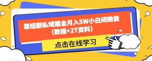 靠短剧私域掘金月入5W小白闭眼做（教程+2T资料）-网络创业副业兼职学习网
