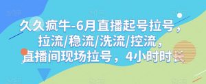 久久疯牛-6月直播起号拉号，拉流/稳流/洗流/控流，​直播间现场拉号，4小时时长-网络创业副业兼职学习网