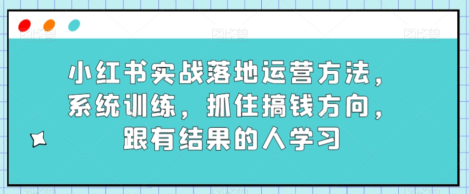小红书实战落地运营方法,系统训练,抓住搞钱方向,跟有结果的人学习