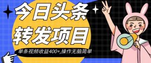 今日头条转发项目，单条视频收益400+,操作无脑简单【揭秘】-网络创业副业兼职学习网