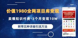 价值1980的全网项目库变现-卖爆知识付费-3个月变现10W是怎么做到的-附多种引流创业粉方法【揭秘】-网络创业副业兼职学习网