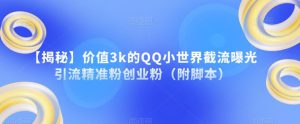 【揭秘】价值3k的QQ小世界截流曝光引流精准粉创业粉（附脚本）-网络创业副业兼职学习网